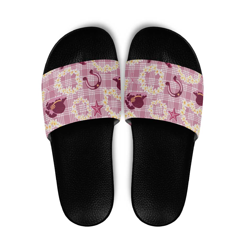 Aloha Hawaii Paniolo Lokelani Rose Palaka Slide Sandals Coastal Rodeo - Polynesian Pride