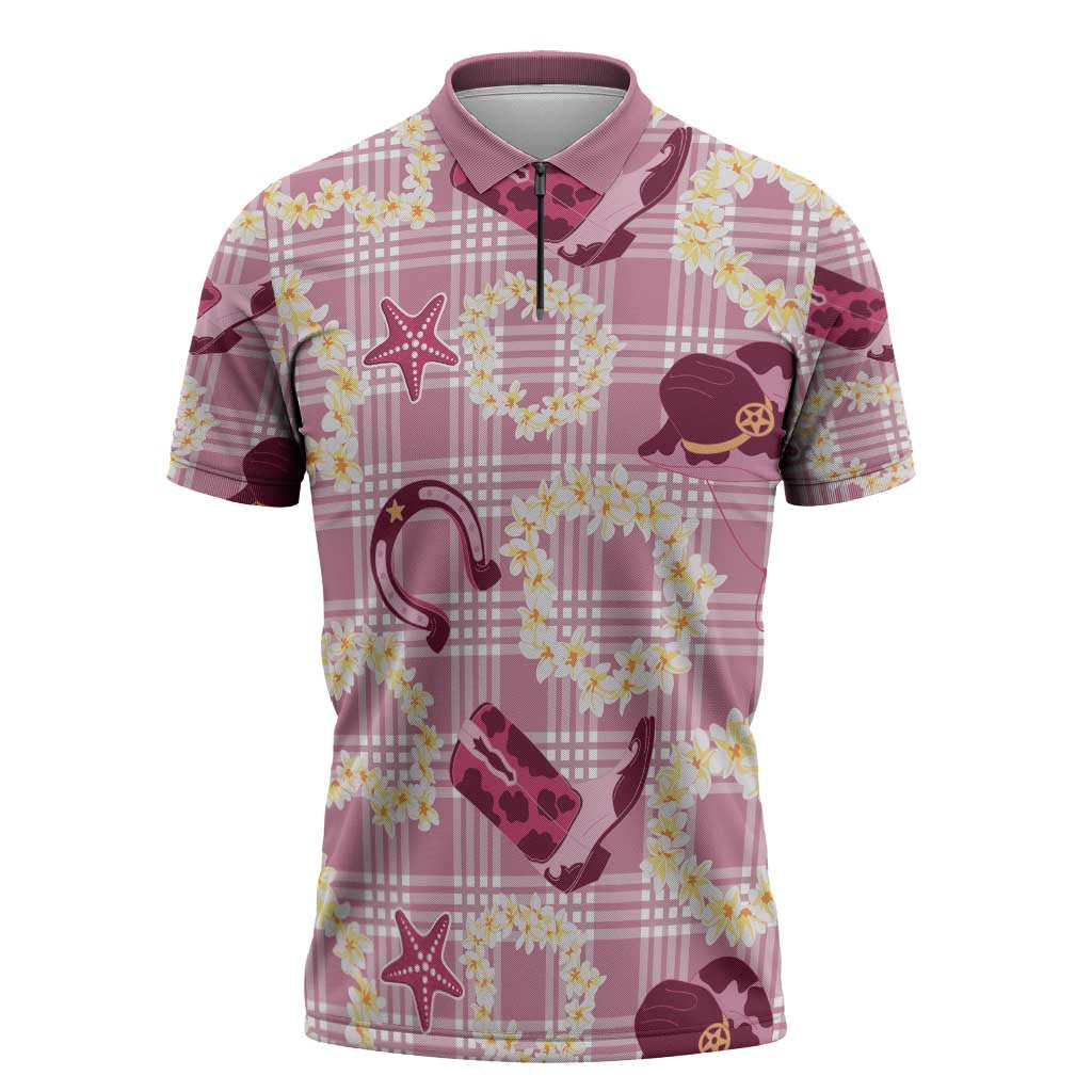 Aloha Hawaii Paniolo Lokelani Rose Palaka Zipper Polo Shirt Coastal Rodeo LT7 Rose Pink - Polynesian Pride