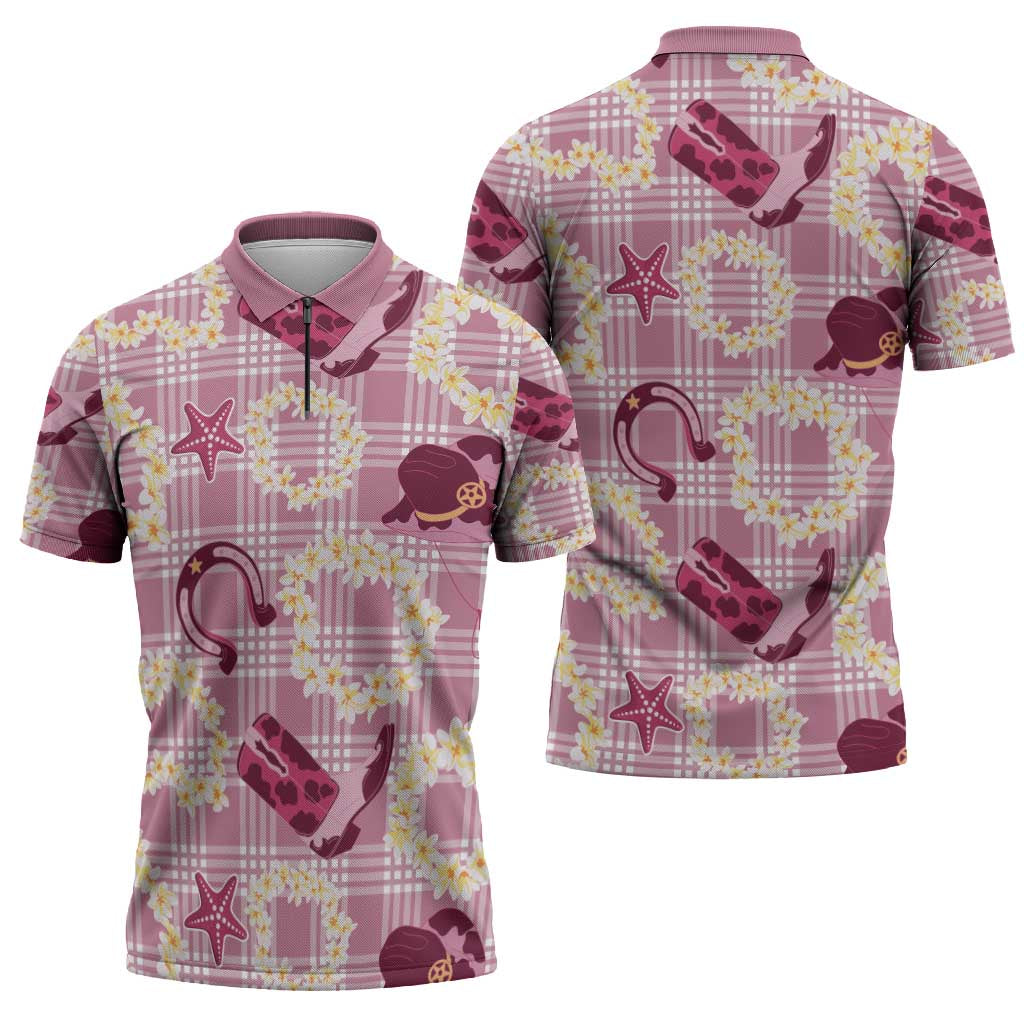 Aloha Hawaii Paniolo Lokelani Rose Palaka Zipper Polo Shirt Coastal Rodeo LT7 - Polynesian Pride