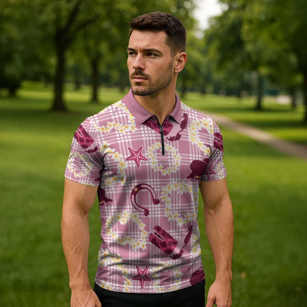 Aloha Hawaii Paniolo Lokelani Rose Palaka Zipper Polo Shirt Coastal Rodeo LT7 - Polynesian Pride