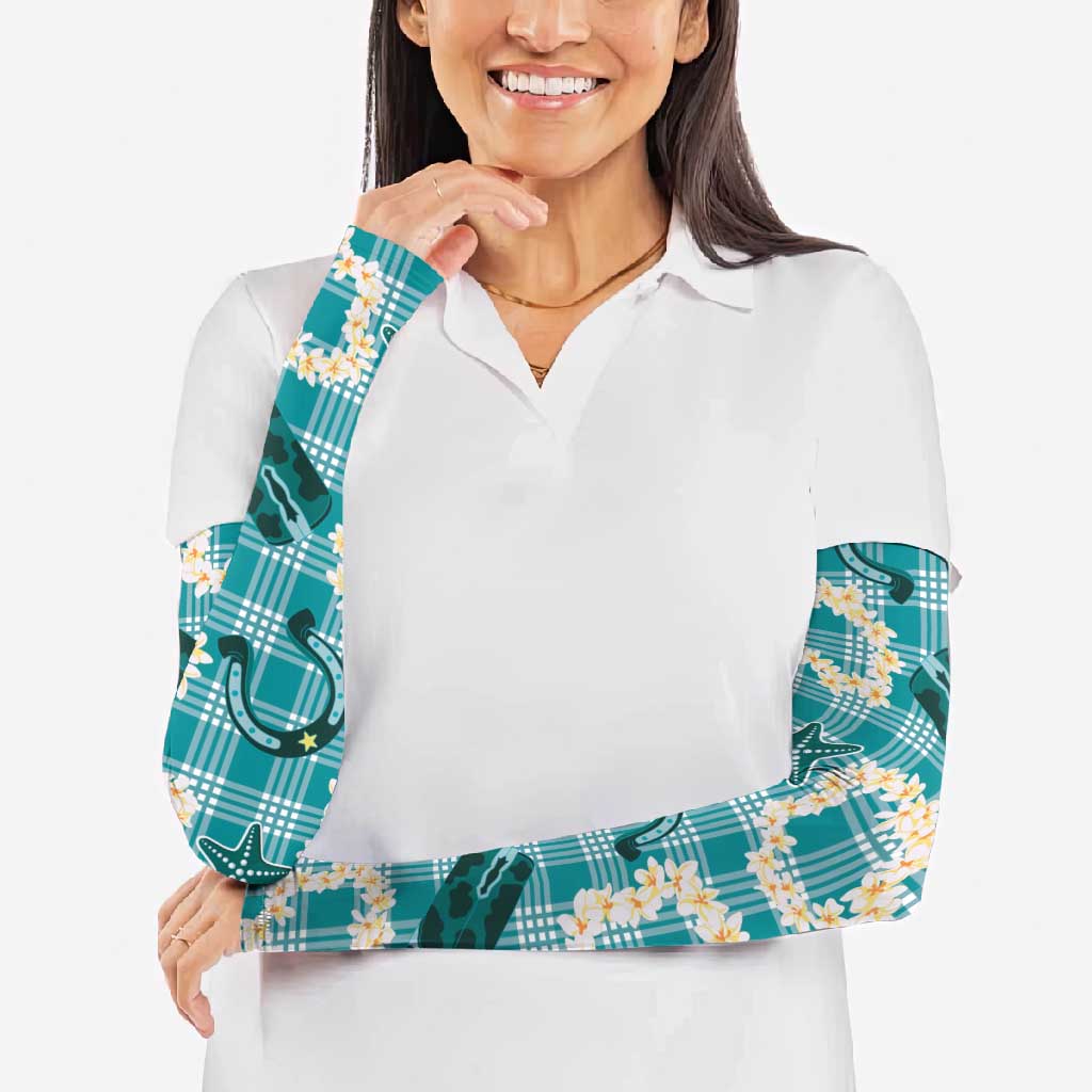 Aloha Hawaii Paniolo Teal Palaka Arm Sleeves Coastal Rodeo - Polynesian Pride