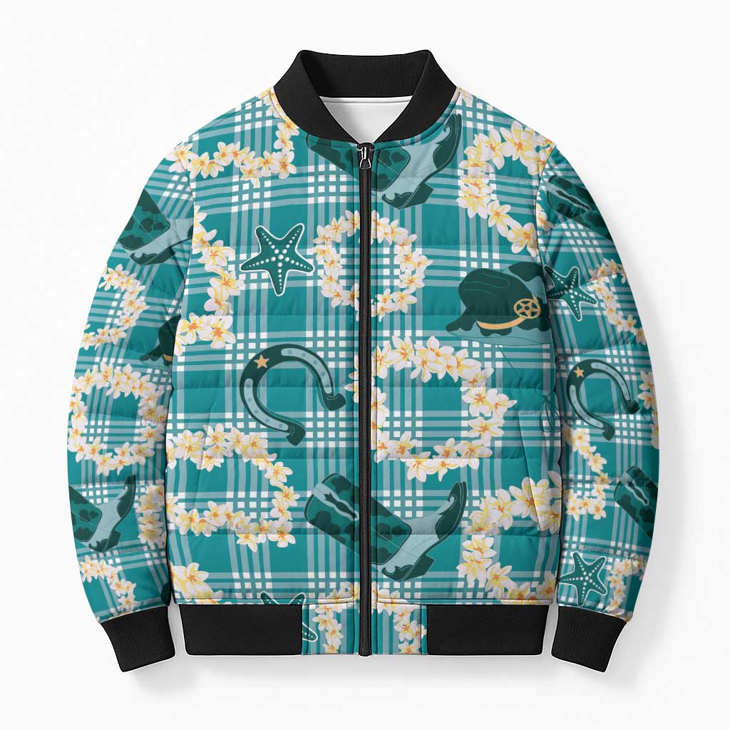 Aloha Hawaii Paniolo Teal Palaka Bomber Puffer Jacket Coastal Rodeo LT7 Unisex Teal - Polynesian Pride