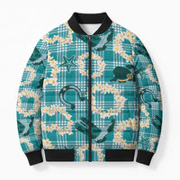 Aloha Hawaii Paniolo Teal Palaka Bomber Puffer Jacket Coastal Rodeo LT7 Unisex Teal - Polynesian Pride