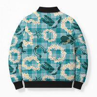 Aloha Hawaii Paniolo Teal Palaka Bomber Puffer Jacket Coastal Rodeo LT7 - Polynesian Pride