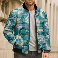 Aloha Hawaii Paniolo Teal Palaka Bomber Puffer Jacket Coastal Rodeo LT7 - Polynesian Pride