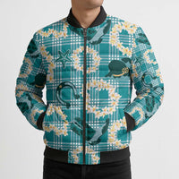 Aloha Hawaii Paniolo Teal Palaka Bomber Puffer Jacket Coastal Rodeo LT7 - Polynesian Pride