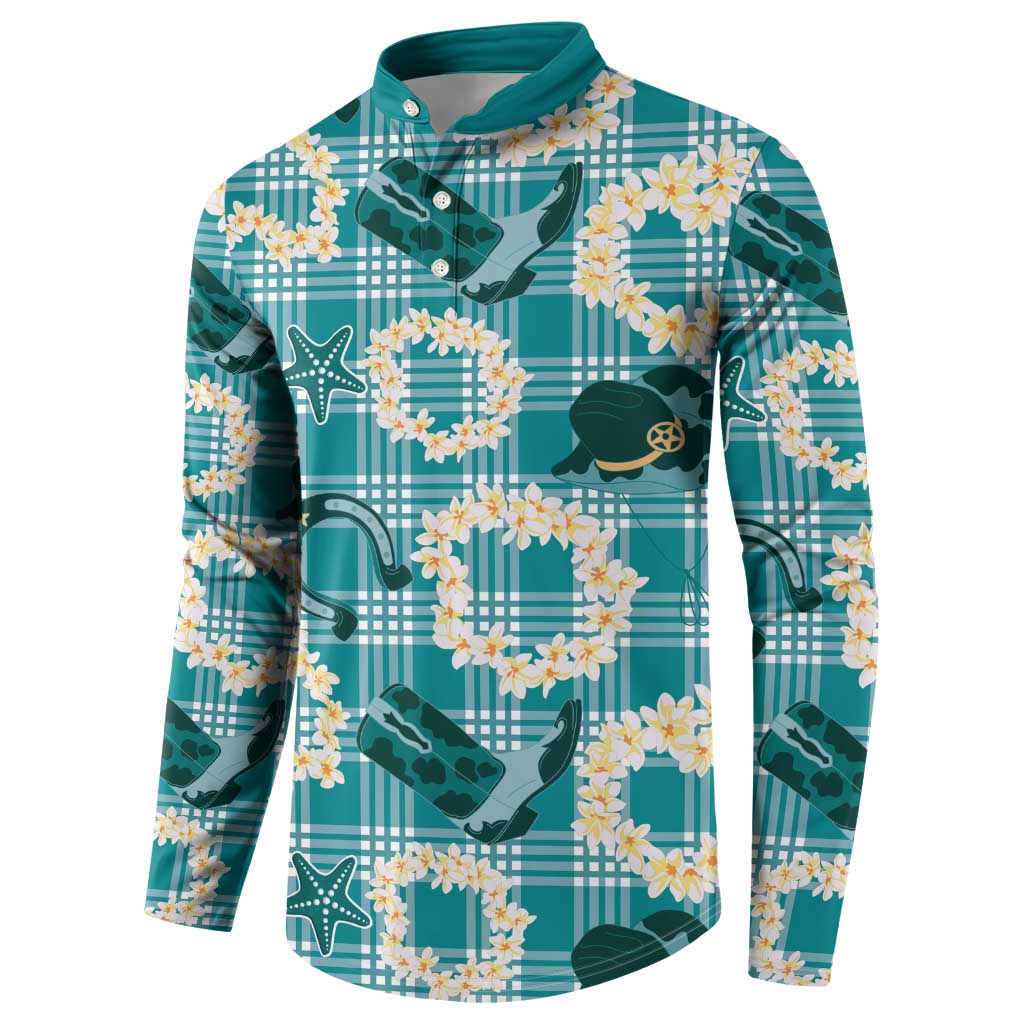 Aloha Hawaii Paniolo Teal Palaka Button Sweatshirt Coastal Rodeo LT7 - Polynesian Pride