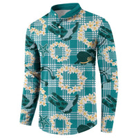 Aloha Hawaii Paniolo Teal Palaka Button Sweatshirt Coastal Rodeo LT7 - Polynesian Pride