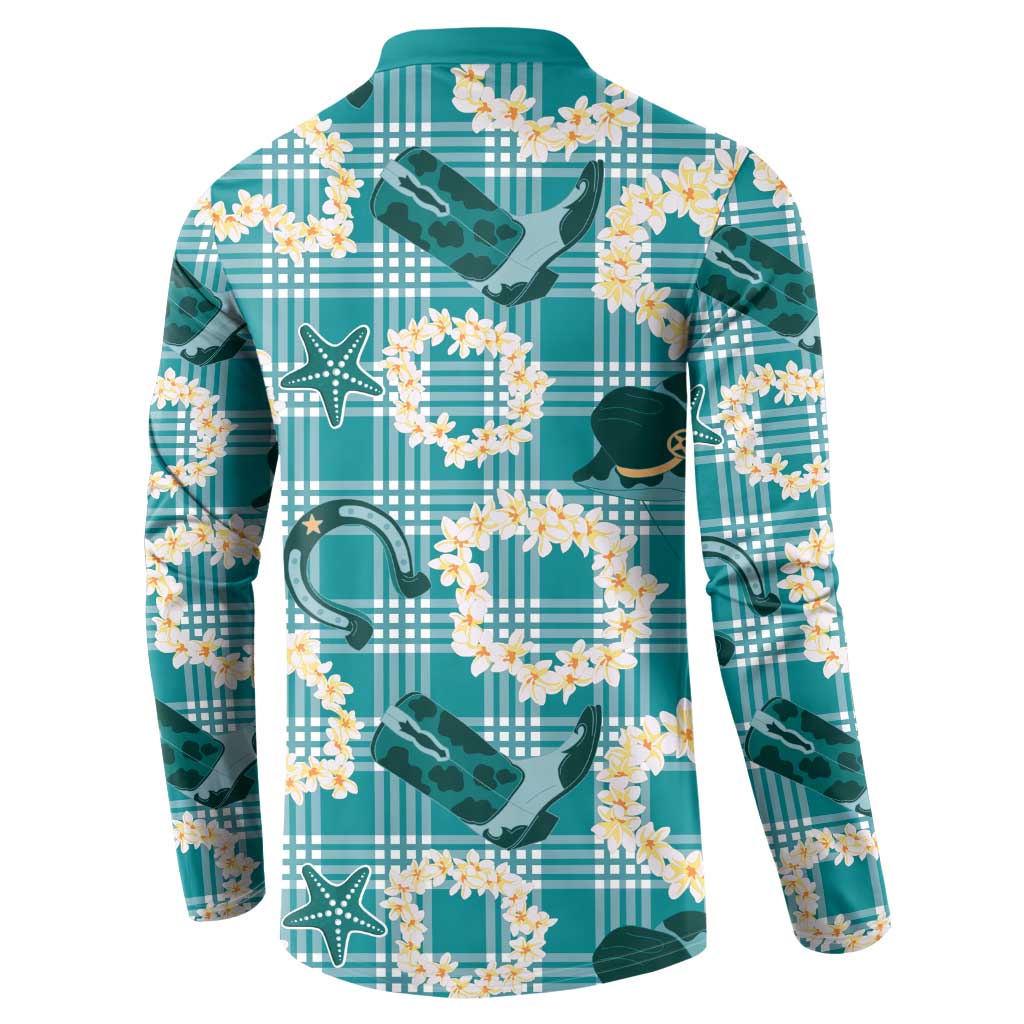 Aloha Hawaii Paniolo Teal Palaka Button Sweatshirt Coastal Rodeo LT7 - Polynesian Pride