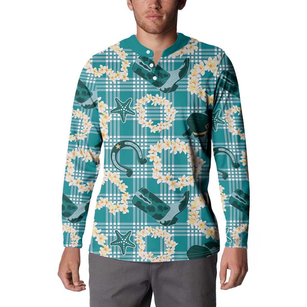 Aloha Hawaii Paniolo Teal Palaka Button Sweatshirt Coastal Rodeo LT7 - Polynesian Pride