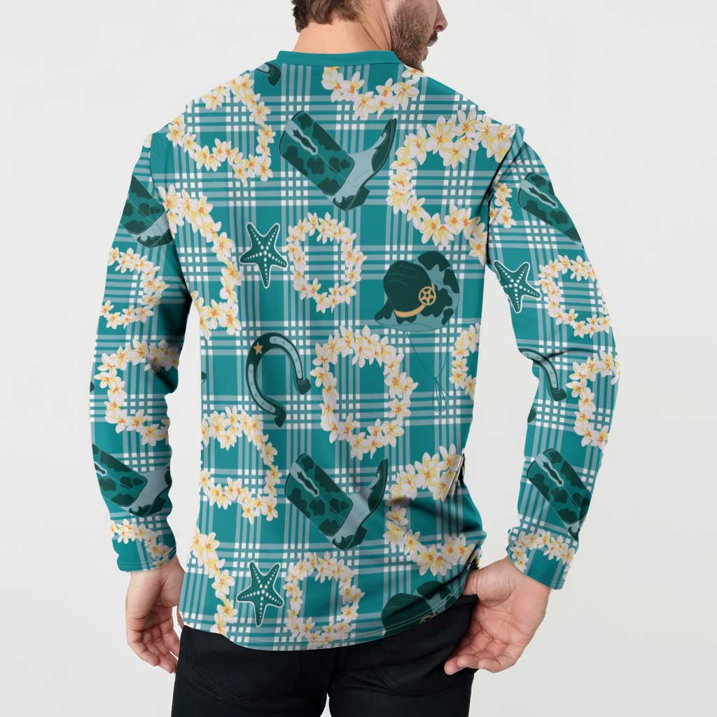 Aloha Hawaii Paniolo Teal Palaka Button Sweatshirt Coastal Rodeo LT7 - Polynesian Pride