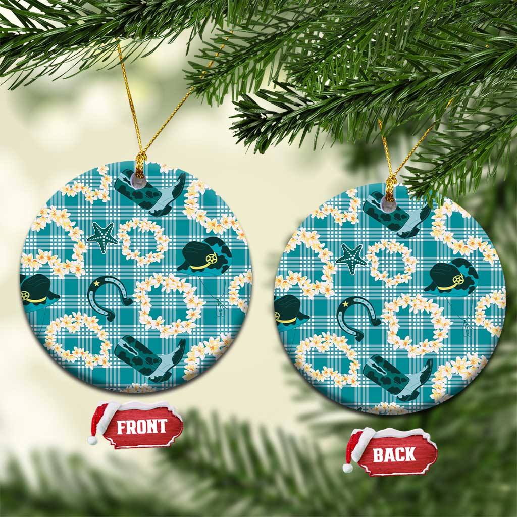 Aloha Hawaii Paniolo Teal Palaka Ceramic Ornament Coastal Rodeo - Polynesian Pride