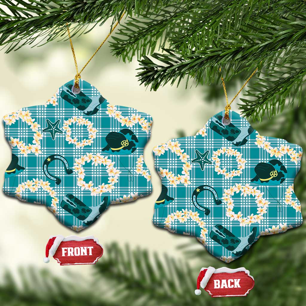 Aloha Hawaii Paniolo Teal Palaka Ceramic Ornament Coastal Rodeo - Polynesian Pride