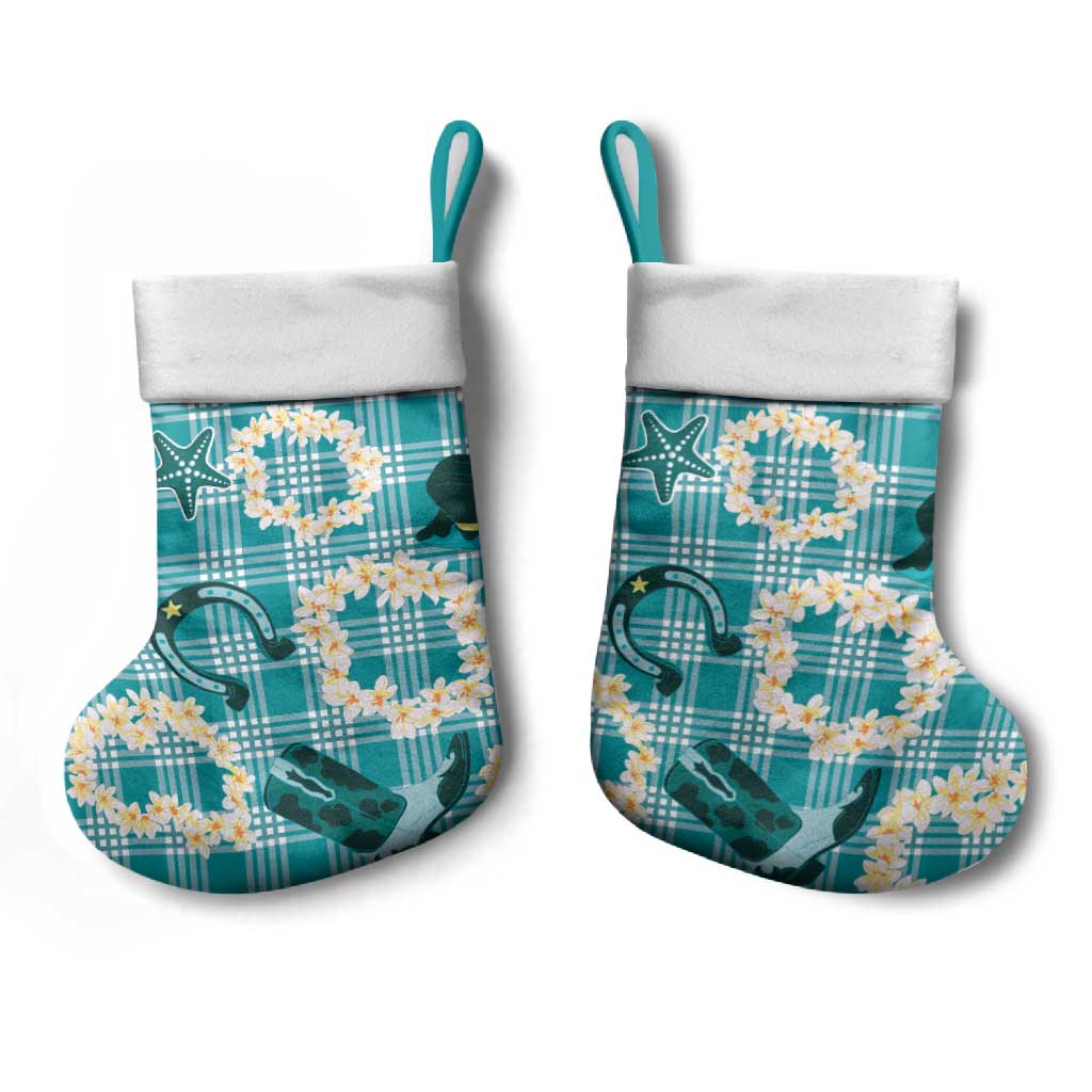 Aloha Hawaii Paniolo Teal Palaka Christmas Stocking Coastal Rodeo - Polynesian Pride
