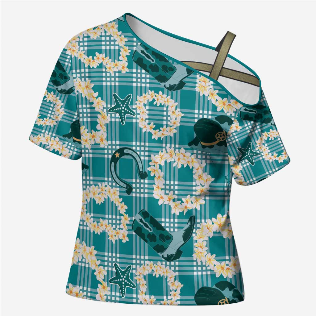 Aloha Hawaii Paniolo Teal Palaka Cross Shoulder Shirt Coastal Rodeo LT7 Female Teal - Polynesian Pride
