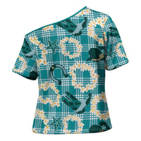 Aloha Hawaii Paniolo Teal Palaka Cross Shoulder Shirt Coastal Rodeo LT7 - Polynesian Pride