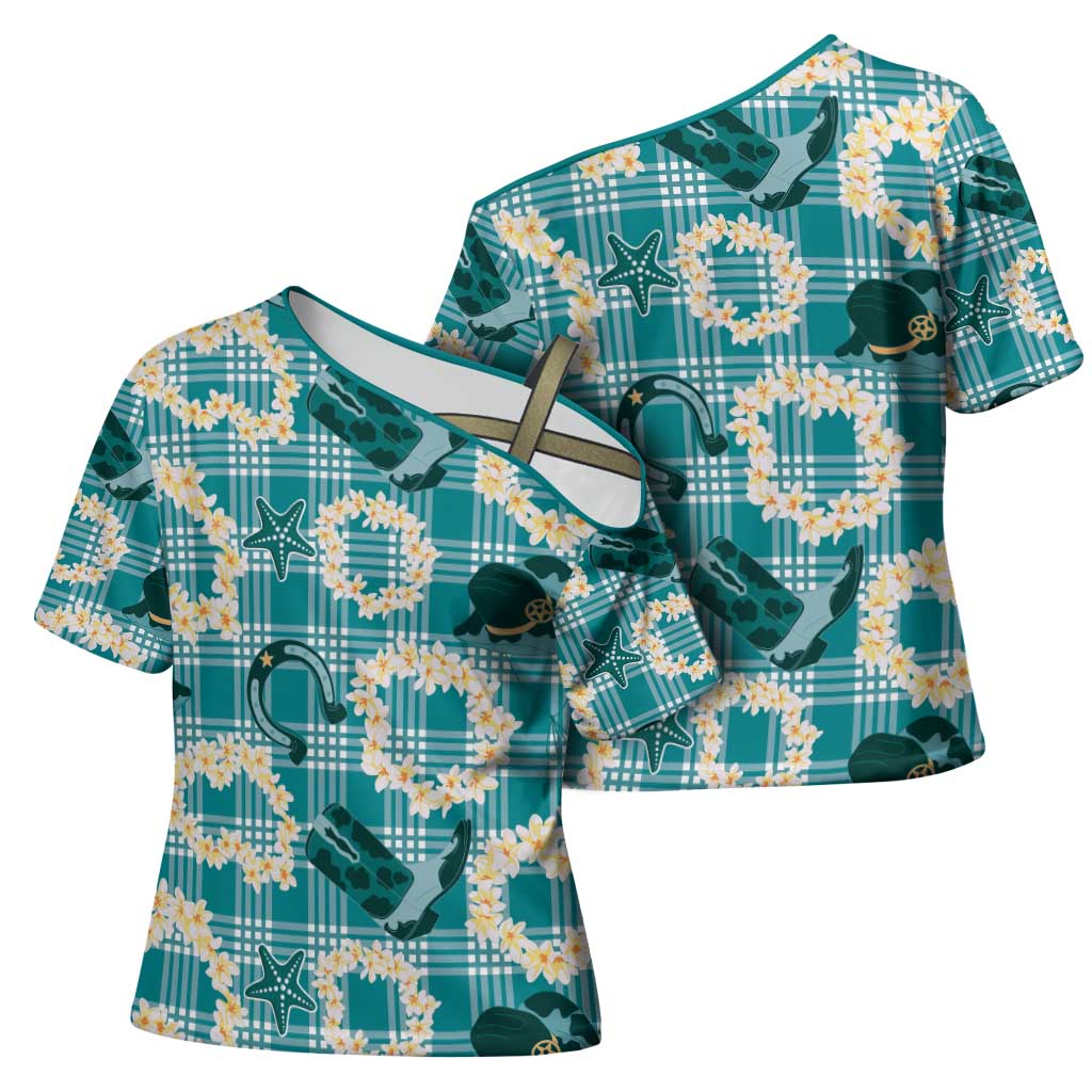 Aloha Hawaii Paniolo Teal Palaka Cross Shoulder Shirt Coastal Rodeo LT7 - Polynesian Pride