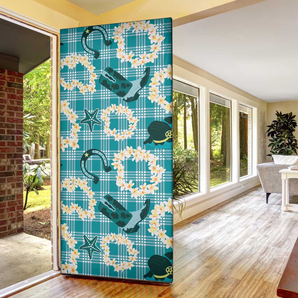 Aloha Hawaii Paniolo Teal Palaka Door Cover Coastal Rodeo - Polynesian Pride