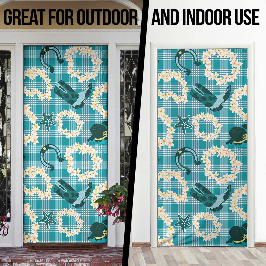 Aloha Hawaii Paniolo Teal Palaka Door Cover Coastal Rodeo - Polynesian Pride