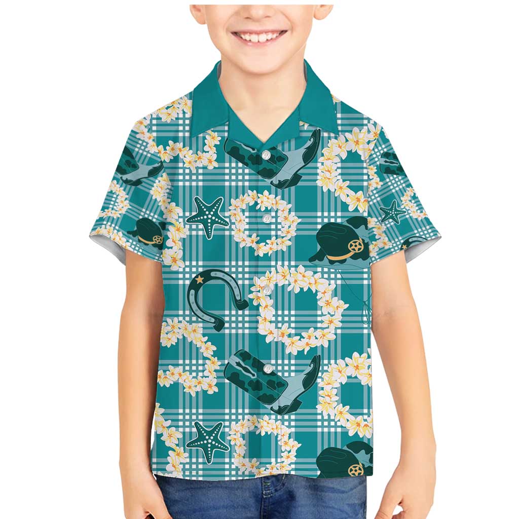 Aloha Hawaii Paniolo Teal Palaka Family Matching Mermaid Dress and Hawaiian Shirt Coastal Rodeo - Polynesian Pride