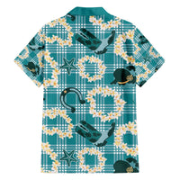 Aloha Hawaii Paniolo Teal Palaka Family Matching Off The Shoulder Long Sleeve Dress and Hawaiian Shirt Coastal Rodeo - Polynesian Pride