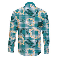 Aloha Hawaii Paniolo Teal Palaka Family Matching Off The Shoulder Long Sleeve Dress and Hawaiian Shirt Coastal Rodeo - Polynesian Pride