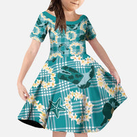 Aloha Hawaii Paniolo Teal Palaka Family Matching Off Shoulder Maxi Dress and Hawaiian Shirt Coastal Rodeo - Polynesian Pride