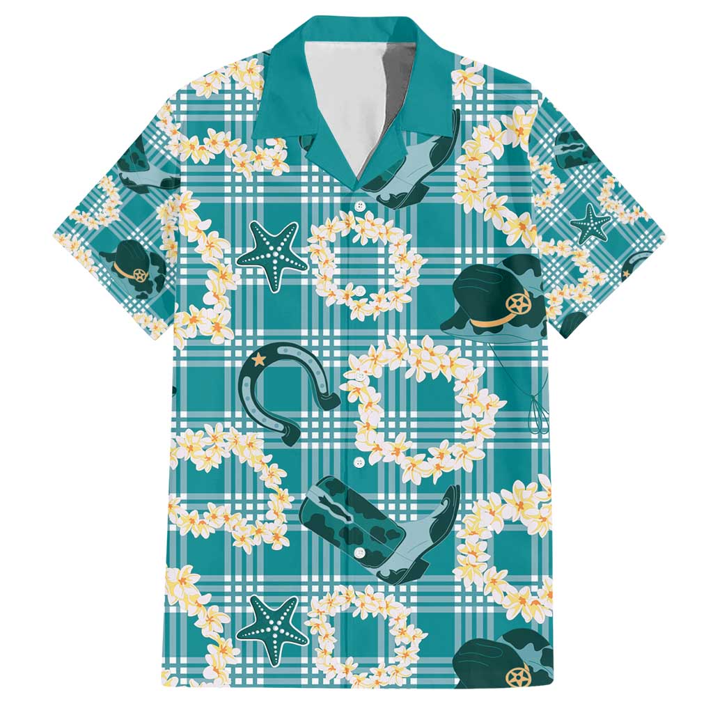 Aloha Hawaii Paniolo Teal Palaka Family Matching Short Sleeve Bodycon Dress and Hawaiian Shirt Coastal Rodeo - Polynesian Pride