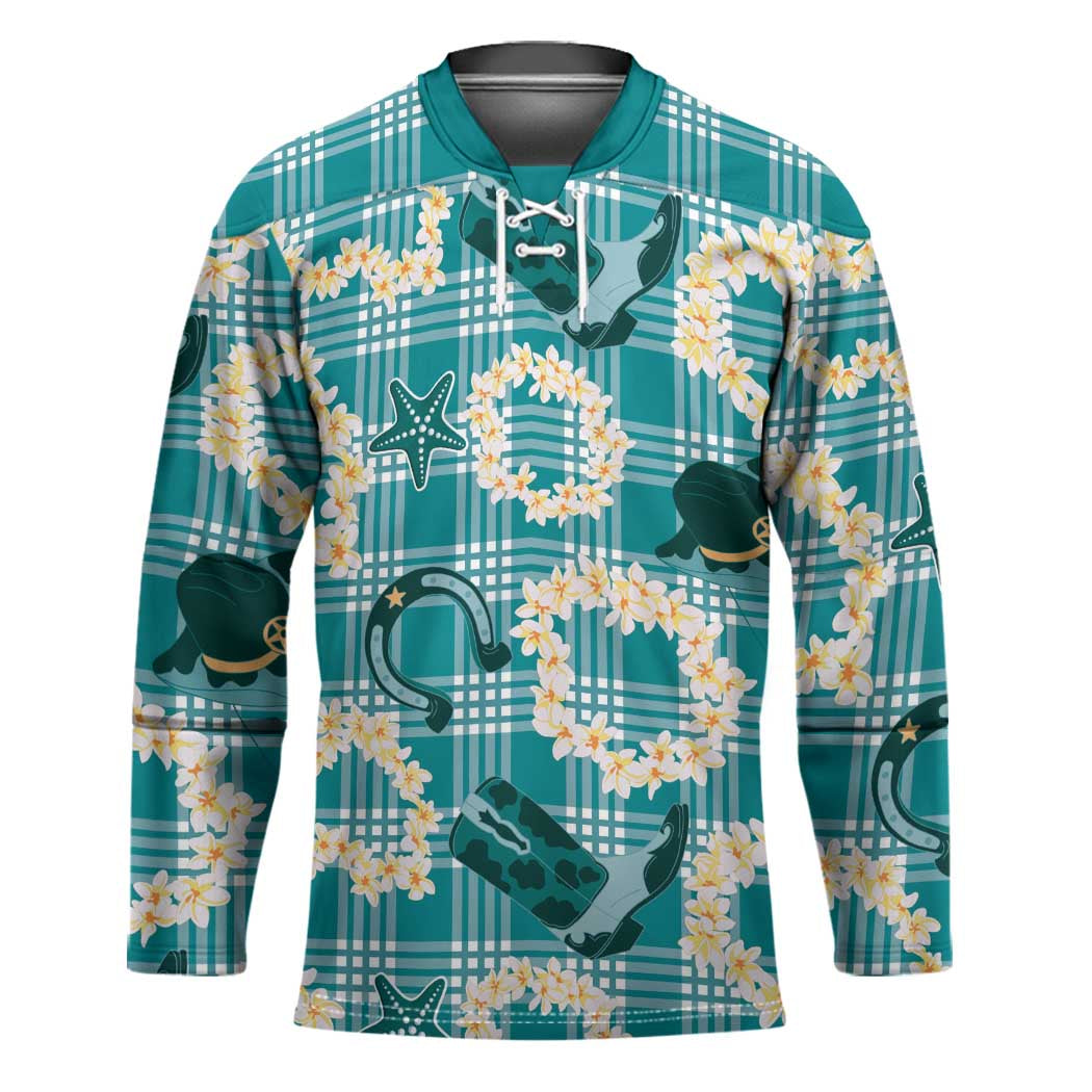 Aloha Hawaii Paniolo Teal Palaka Hockey Jersey Coastal Rodeo - Polynesian Pride