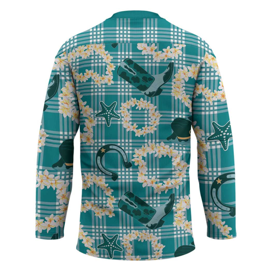Aloha Hawaii Paniolo Teal Palaka Hockey Jersey Coastal Rodeo - Polynesian Pride