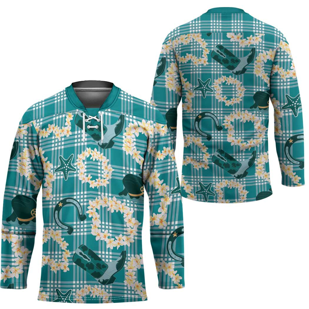 Aloha Hawaii Paniolo Teal Palaka Hockey Jersey Coastal Rodeo - Polynesian Pride