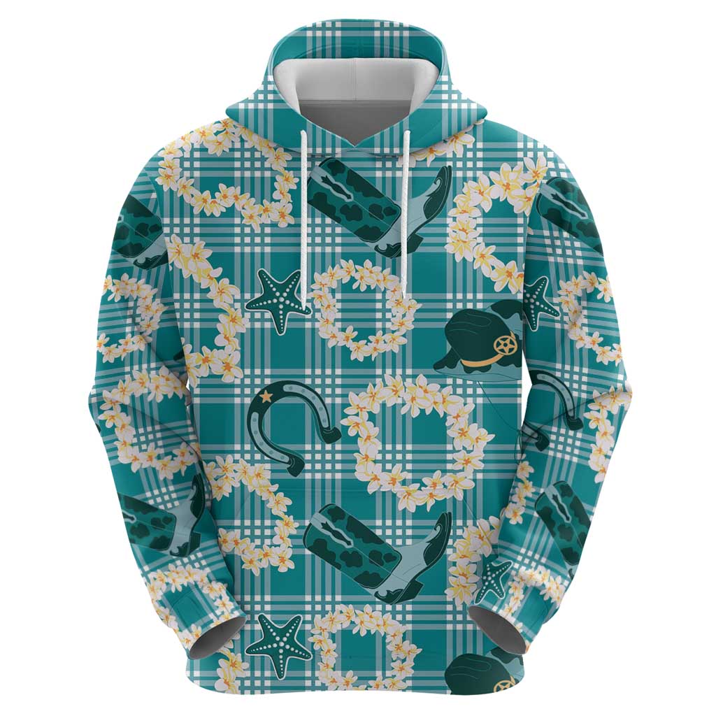 Aloha Hawaii Paniolo Teal Palaka Hoodie Coastal Rodeo - Polynesian Pride