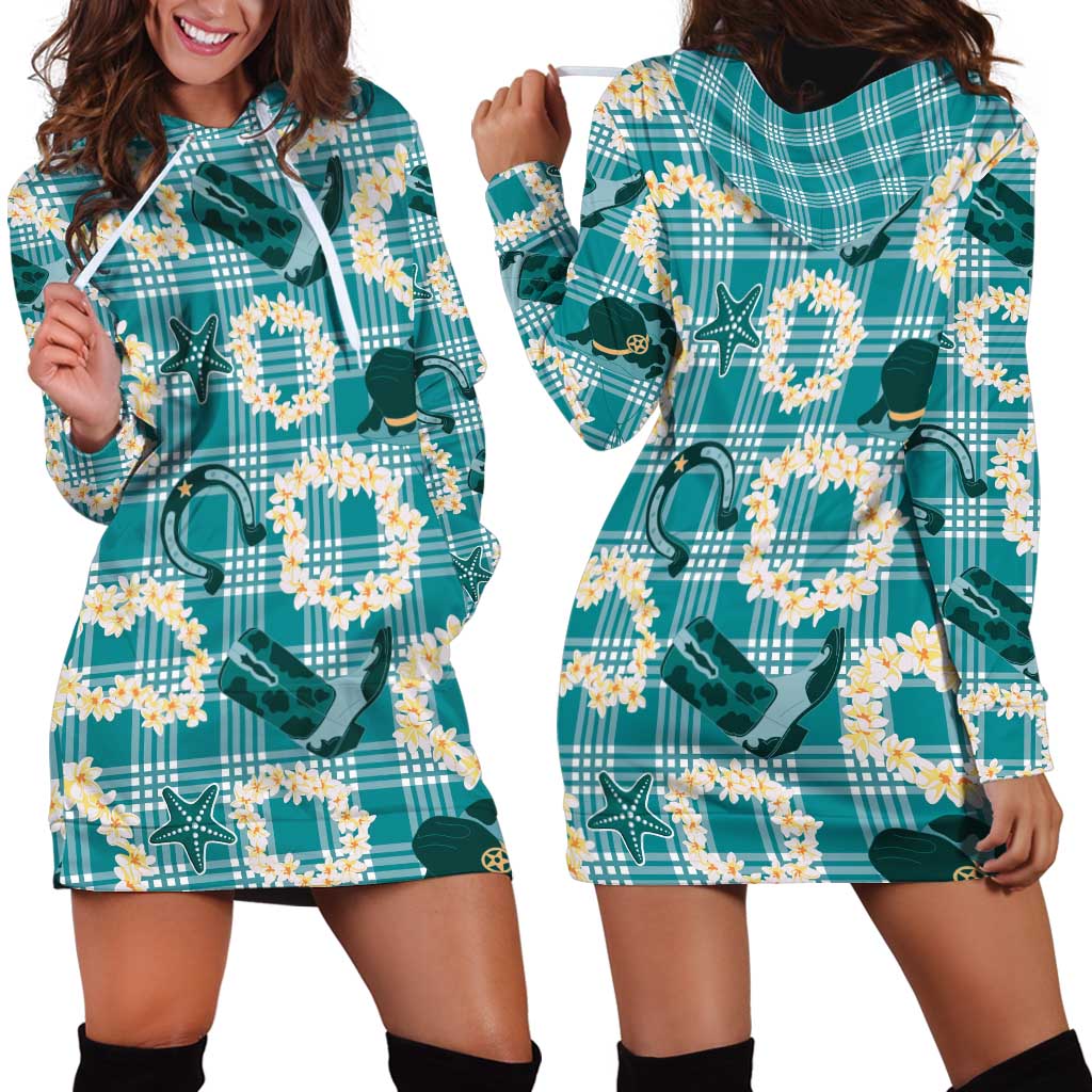 Aloha Hawaii Paniolo Teal Palaka Hoodie Dress Coastal Rodeo - Polynesian Pride