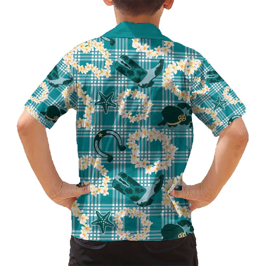 Aloha Hawaii Paniolo Teal Palaka Kid Hawaiian Shirt Coastal Rodeo - Polynesian Pride