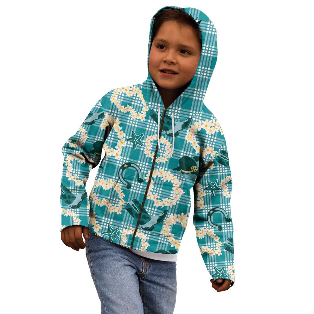 Aloha Hawaii Paniolo Teal Palaka Kid Hoodie Coastal Rodeo - Polynesian Pride