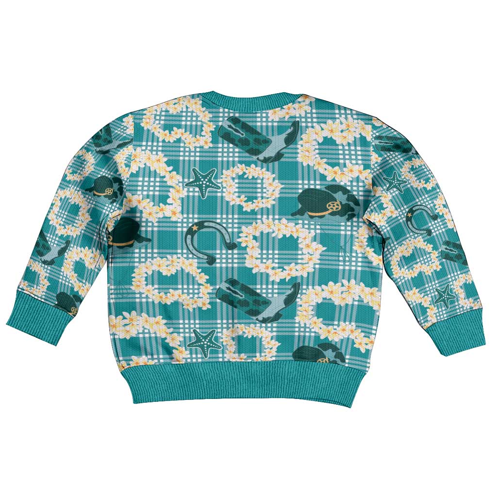 Aloha Hawaii Paniolo Teal Palaka Kid Ugly Christmas Sweater Coastal Rodeo - Polynesian Pride
