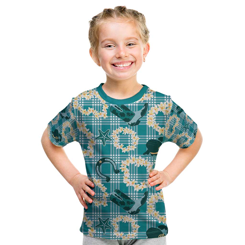 Aloha Hawaii Paniolo Teal Palaka Kid T Shirt Coastal Rodeo - Polynesian Pride