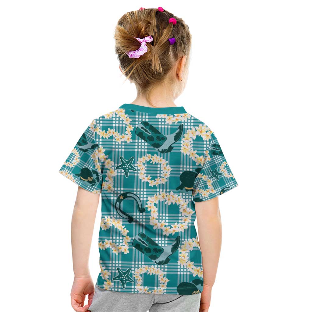 Aloha Hawaii Paniolo Teal Palaka Kid T Shirt Coastal Rodeo - Polynesian Pride