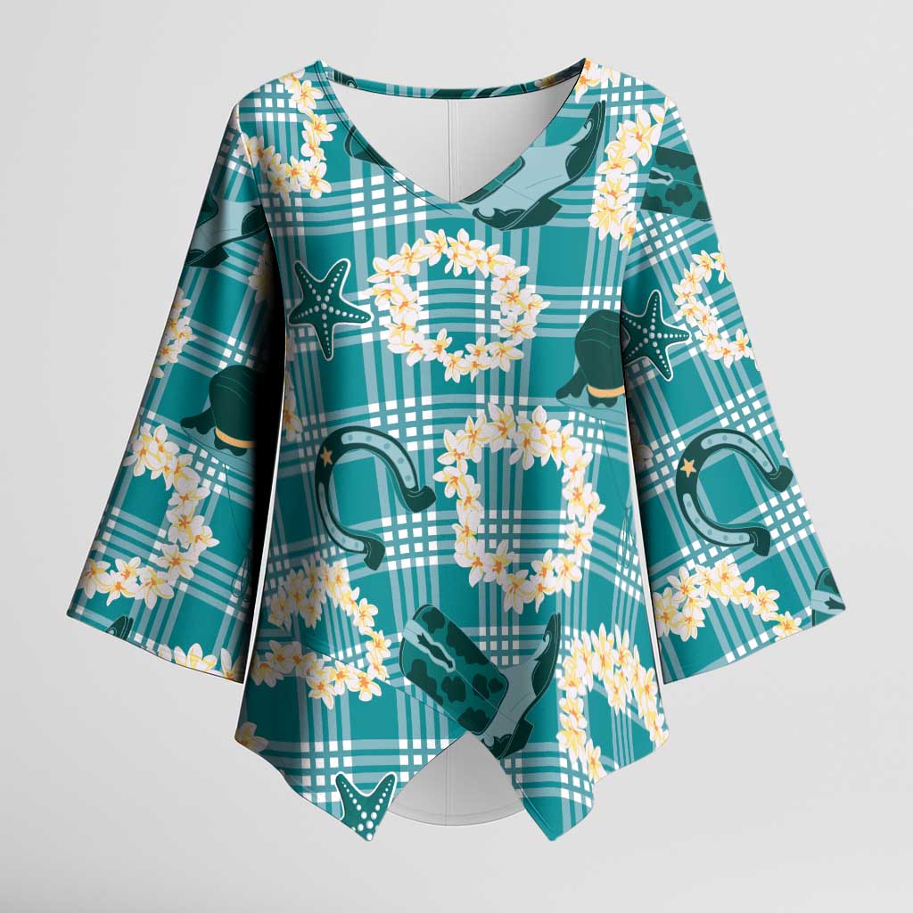 Aloha Hawaii Paniolo Teal Palaka Kimono Sleeve Blouse Coastal Rodeo LT7 Female Teal - Polynesian Pride