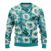 Aloha Hawaii Paniolo Teal Palaka Ugly Christmas Sweater Coastal Rodeo - Polynesian Pride