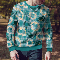 Aloha Hawaii Paniolo Teal Palaka Ugly Christmas Sweater Coastal Rodeo - Polynesian Pride