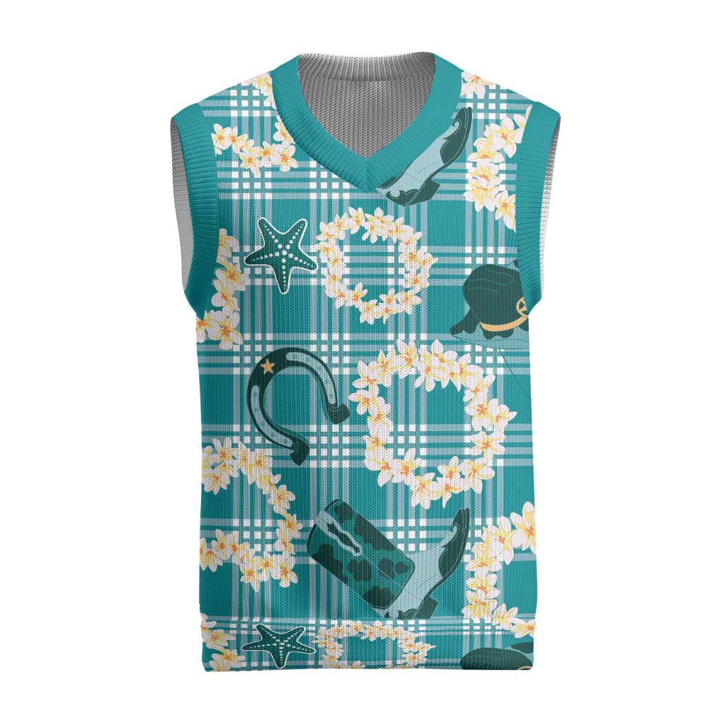 Aloha Hawaii Paniolo Teal Palaka Christmas Knitted V-Neck Vest Coastal Rodeo LT7 Teal - Polynesian Pride