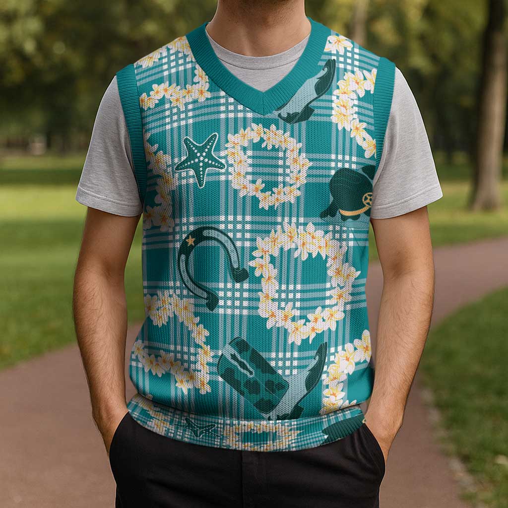 Aloha Hawaii Paniolo Teal Palaka Christmas Knitted V-Neck Vest Coastal Rodeo LT7 - Polynesian Pride