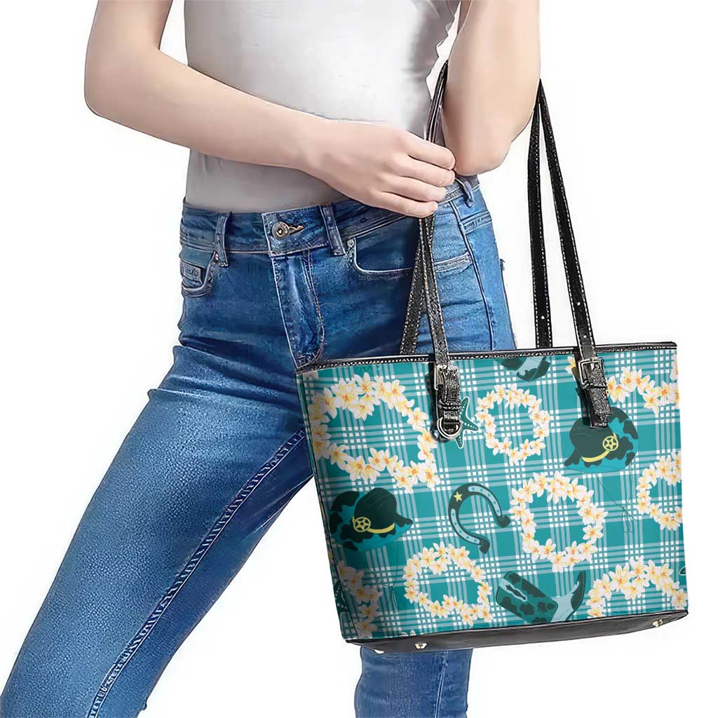 Aloha Hawaii Paniolo Teal Palaka Leather Tote Bag Coastal Rodeo - Polynesian Pride