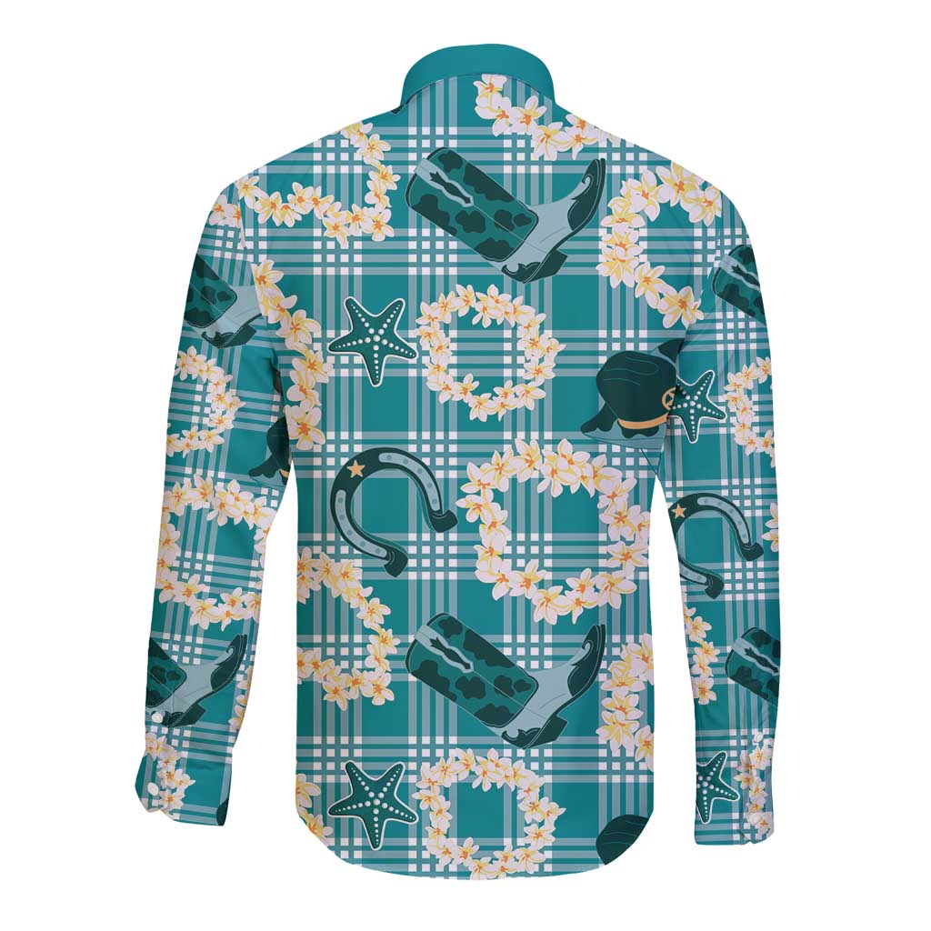 Aloha Hawaii Paniolo Teal Palaka Long Sleeve Button Shirt Coastal Rodeo LT7 - Polynesian Pride