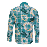 Aloha Hawaii Paniolo Teal Palaka Long Sleeve Button Shirt Coastal Rodeo LT7 - Polynesian Pride