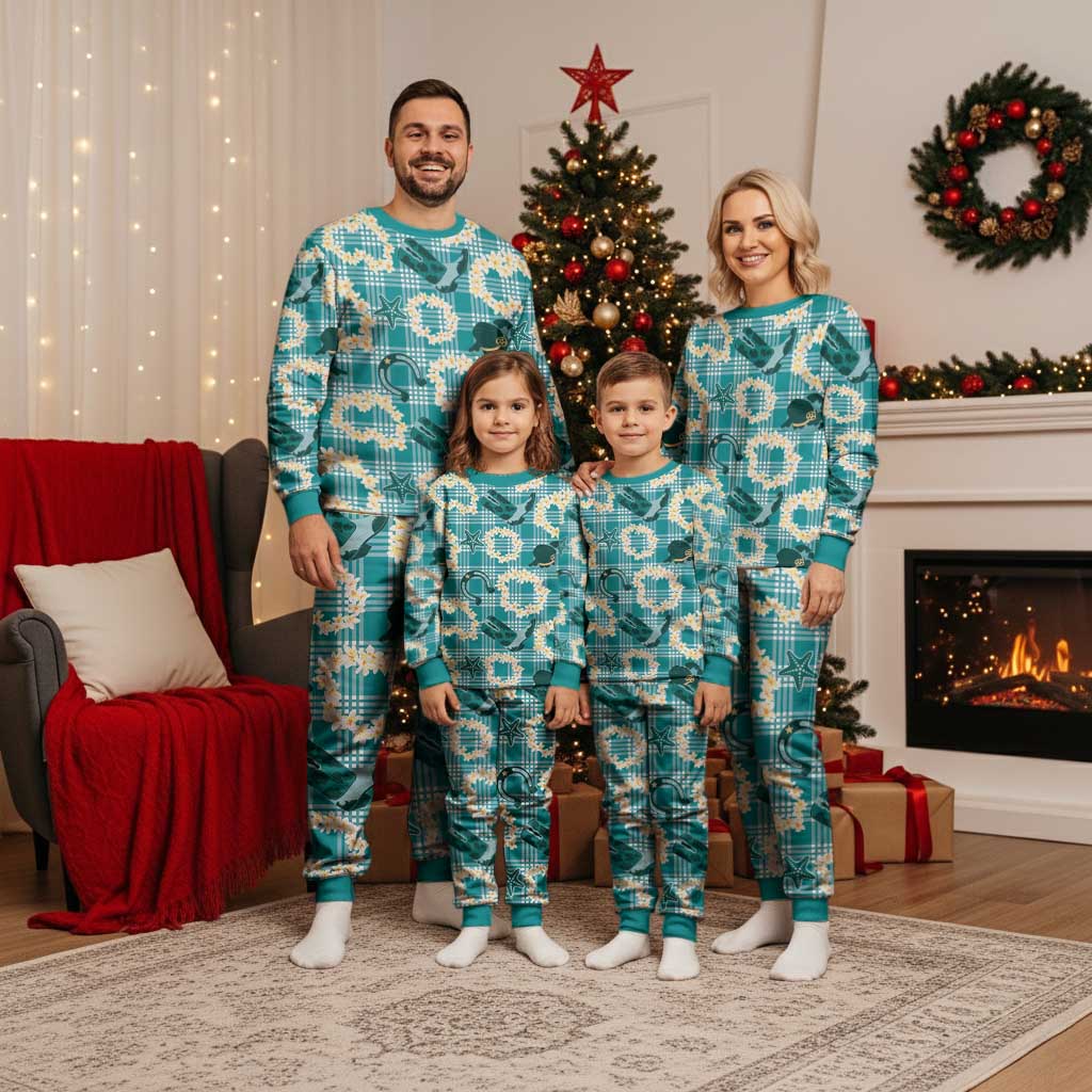Aloha Hawaii Paniolo Teal Palaka Christmas Pajama Set Coastal Rodeo LT7 - Polynesian Pride
