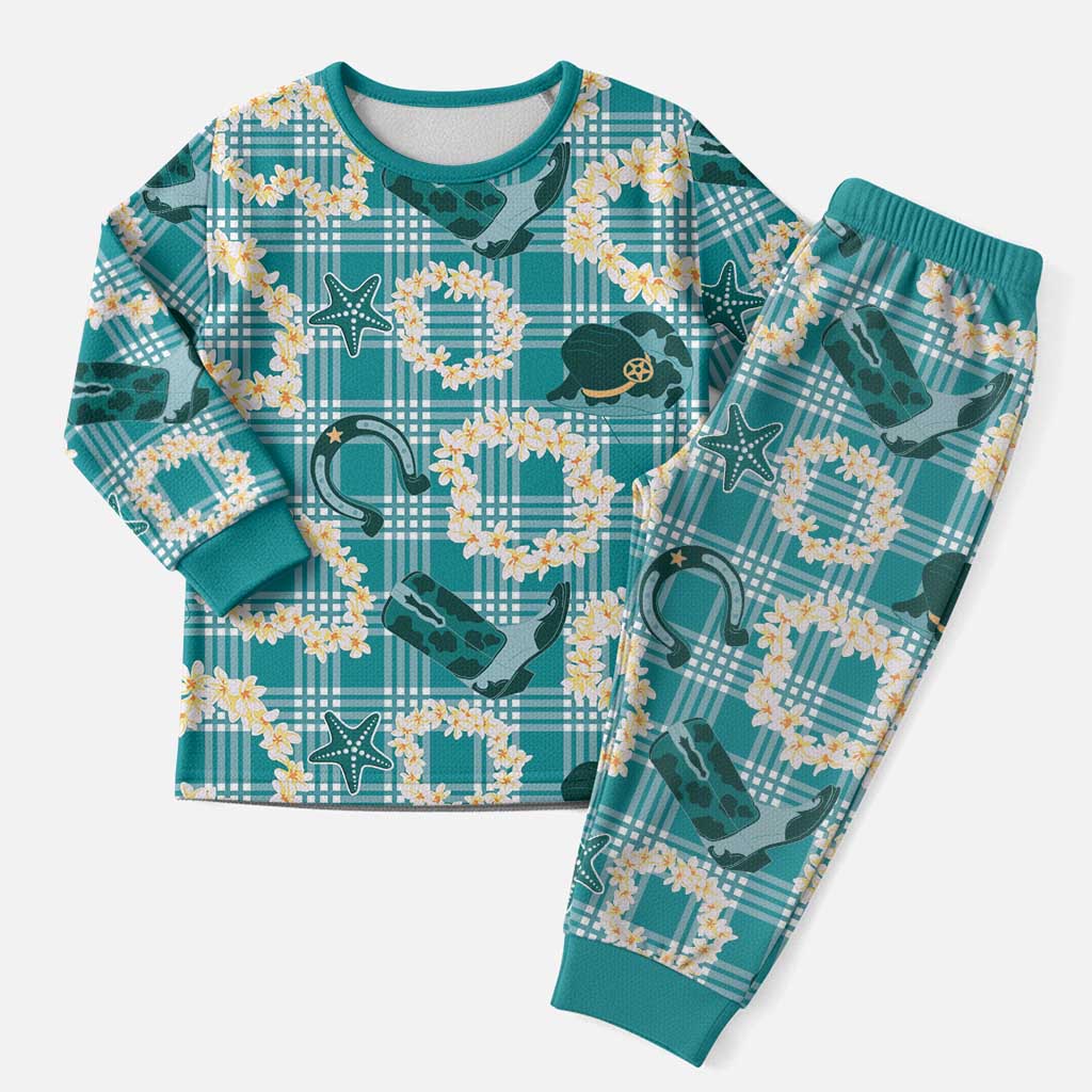 Aloha Hawaii Paniolo Teal Palaka Christmas Pajama Set Coastal Rodeo LT7 Men Teal - Polynesian Pride