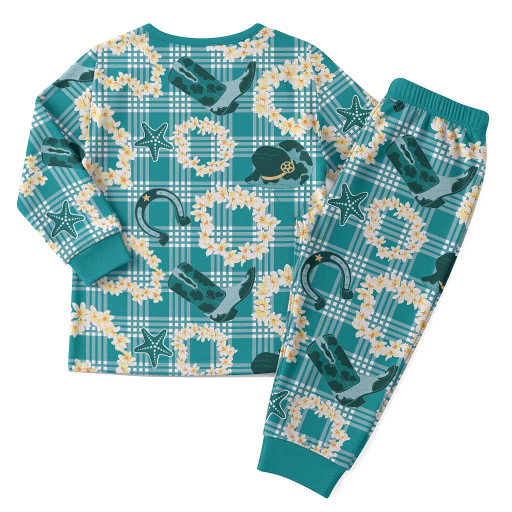 Aloha Hawaii Paniolo Teal Palaka Christmas Pajama Set Coastal Rodeo LT7 - Polynesian Pride