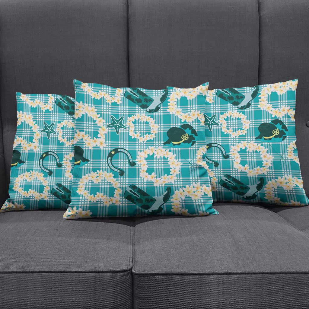 Aloha Hawaii Paniolo Teal Palaka Pillow Cover Coastal Rodeo - Polynesian Pride